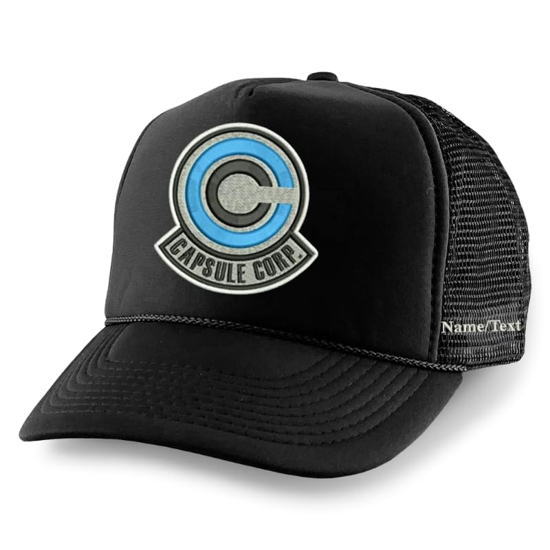 Image of ALLNTRENDS Adjustable Trucker Hat Capsule Corp Embroidered Mesh Baseball Cap Adult Graphic Anime Hats