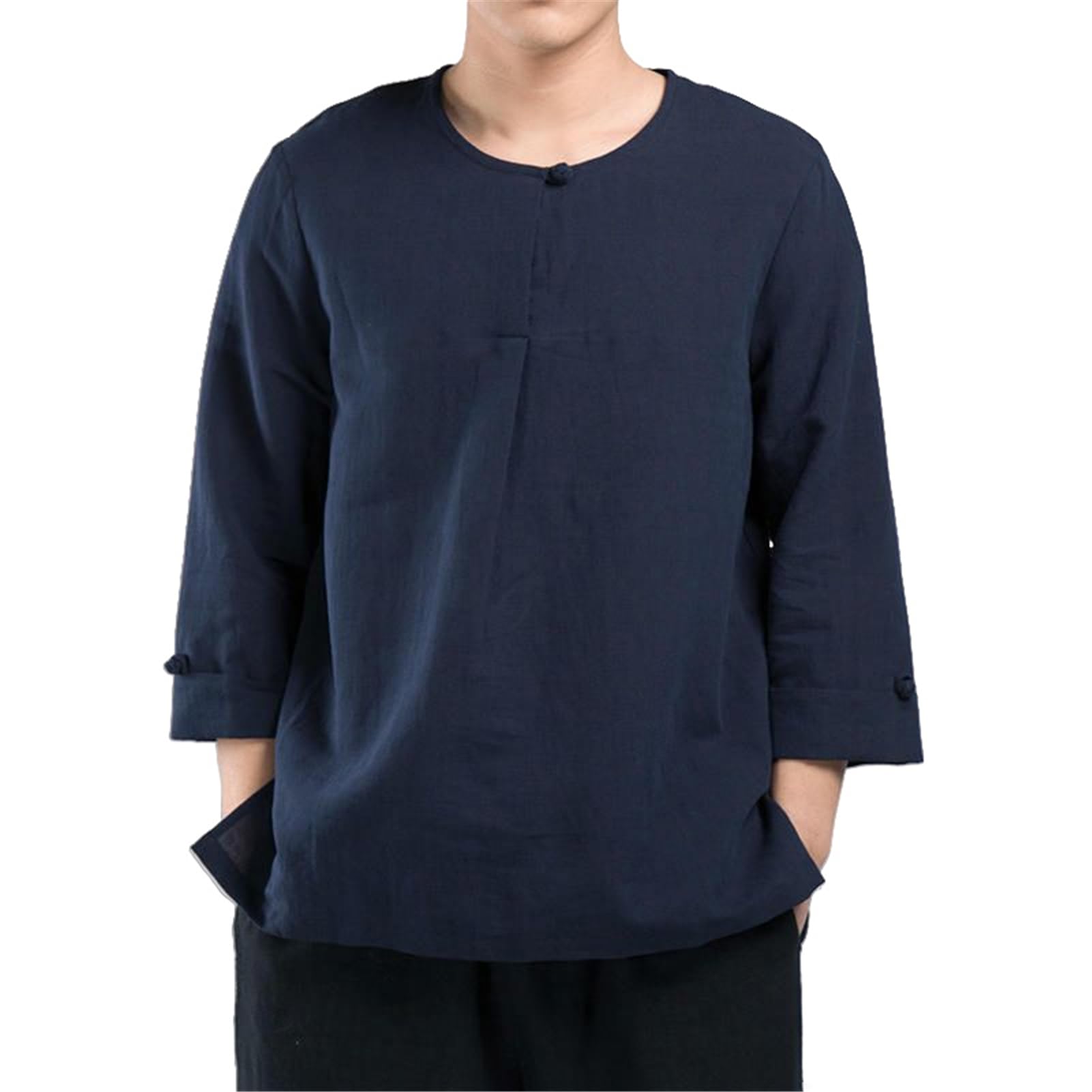 Camisa de lino cuello mao de corte recto para caballero 8