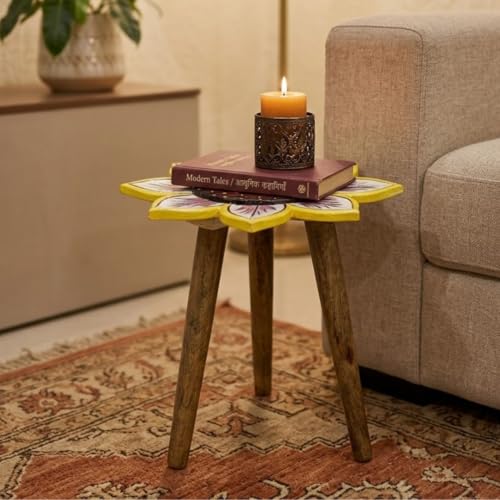 Image of Multicolor Antique Wooden fold-able Side Table /end Table /Plant Stand /Stool Living Room Kids Play Furniture Table Sunflower Shape