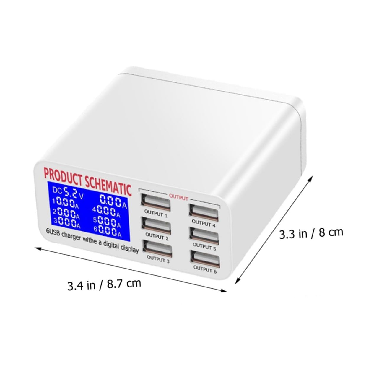 Cargador USB Multipuertos de 6 Puertos 40w Pantalla LCD