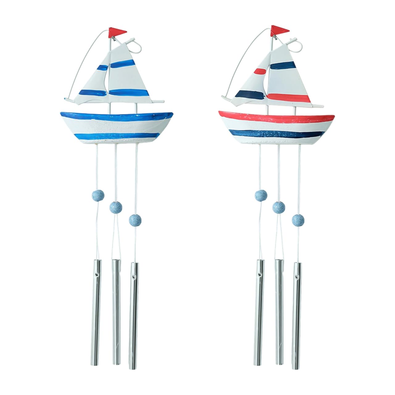 Beaupretty 2PcsSailboat Windchimes Wind Chimes Outdoor Wood Boat Hanging Windchimes Nautical Hanging Decor for Balcony Porch Wind Bells Mediterranean Style