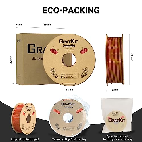 Image of Gratkit Silk Tri-Color PLA Filament，Coextrusion PLA Filament 1.75mm, + /-0.03mm, 1KG /Roll, Silk PLA Red & Gold & Purple