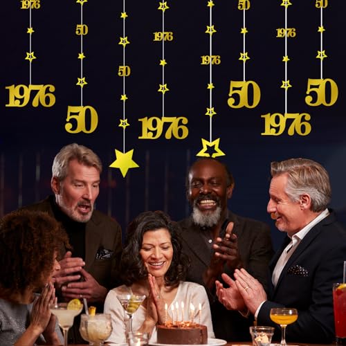 Image of Eucutur Gold 50th Birthday Decorations for Men Women, Pre-Strung Glitter Twinkle Number 50 Years Old Vintage 1976 Hanging Streamer Banner Party Supplies, Cheers 50th Birthday Anniversary Decor