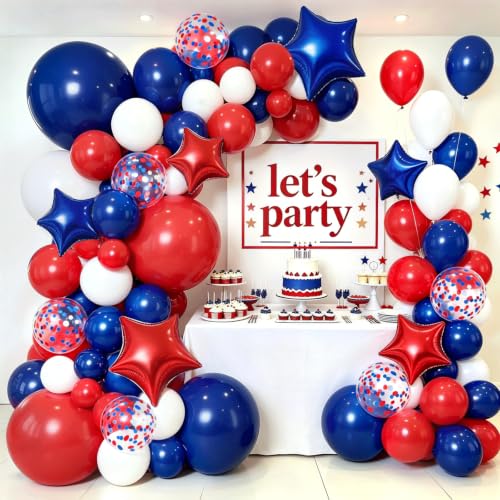 Image of Blocesa Red White and Blue Balloons Arch Kit Star /Confetti, Patriotic Decor