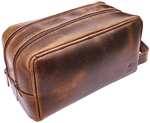 RUSTIC TOWN Leather Toiletry Bag for Men - Travel Shaving