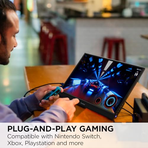 VX1654 Monitor portatile da gioco IPS da 16 pollici 1080p con 144 Hz, AMD FreeSync, alimentato a 2 vie, 60 W, USB C, mini HDMI, e supporto integrato con custodia protettiva - Monitor - Immagine 2