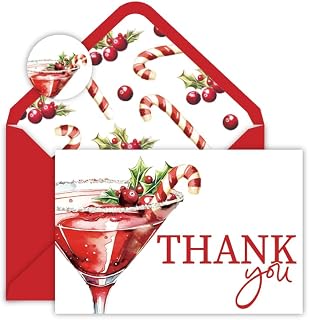 Whaline 24Pcs Christmas Thank You Cards Blank Note Cards with Envelopes Stickers Red Holly Berry Martini Greeting Card for Xmas Winter Holiday, 4 x 6 Inch