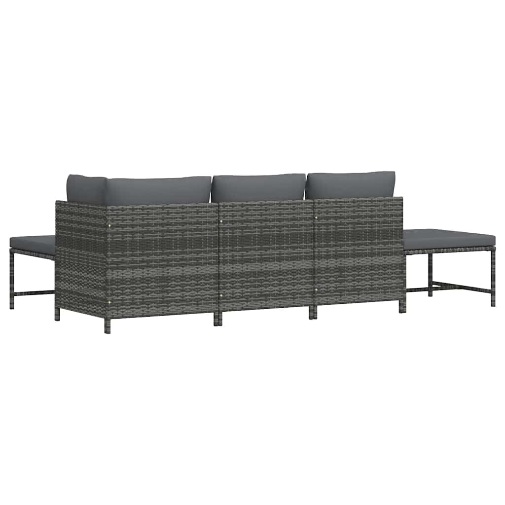 vidaXL Gartenmöbel 5-TLG. mit Auflagen Mittelsofa Ecksofa Fußhocker Sofa Lounge Gartenset Gartensofa Garten Garnitur Sitzgruppe Grau Poly Rattan