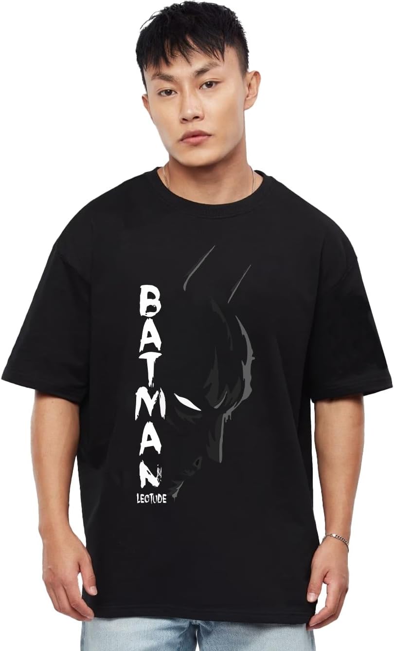 Half Sleeve Oversized Tshirt for Men, Round Neck Cottonblend Drop Shoulder Printed T-Shirt (Black Color)