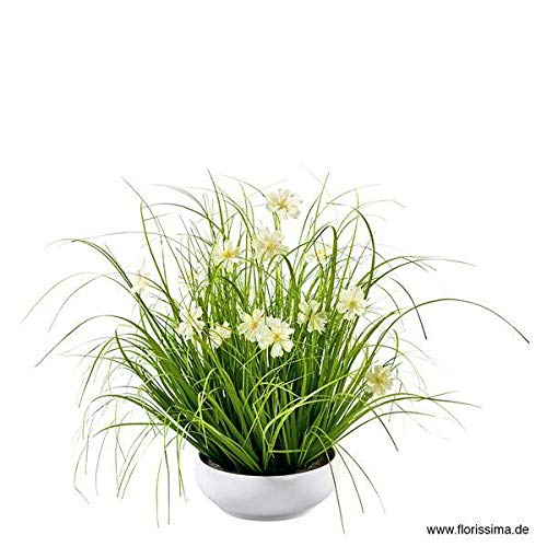 Klocke Kunstpflanzen Dekogras mit Blüten im Topf - Künstlich & Naturgetreu - Hochwertiges Gras/Grasbüschel/Grasbündel/Kunstgras - Tischdeko Frühling/Sommer (Höhe: 53cm) Cover