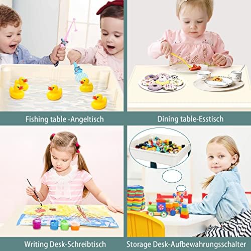 AMOSTING Kids Activity Height Adjustable Table and 2 Chair Set include 100Pcs Large Size Blocks Compatible with big blocks. Durable plastic Toy Storage for kids.