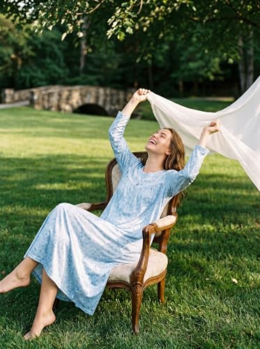 Image of IZZY + TOBY Nightgowns for Women Long Sleeve Soft Cotton Long Warm Nightdress Kintted Night Gown