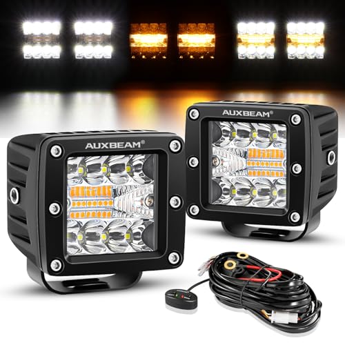 Image of Auxbeam LED Pods 3 Inch 72W Amber Fog Light, 6 Modes Strobe Cube Pod Light Bar Dual Color Yellow Spot Flood Offroad Driving Lights Ditch Lights for Truck Car ATV