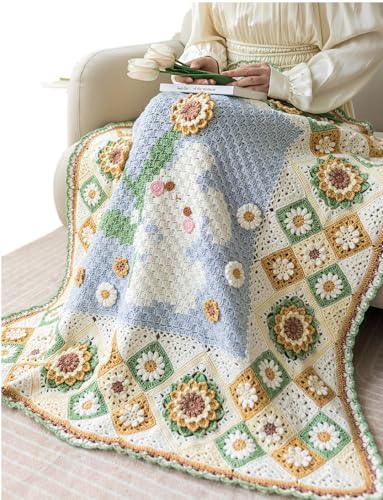 SWEEGICC Handmade Rabbit and Flower Baby Blanket – Cozy Crocheted Blanket for Kids, Nursery Decor, 100% Soft Cotton, Perfect Baby Shower Gift