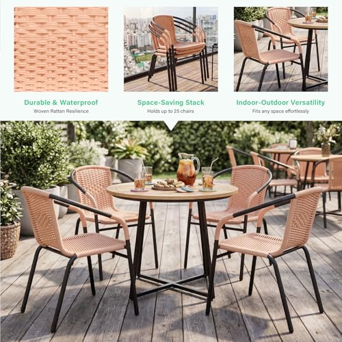 Image of JEAREY Outdoor Patio Rattan Dining Chairs Set of 4, All Weather Stackable Dining Chairs for Lawn, Restaurant, Garden, Beige