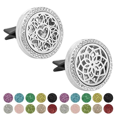 Image of Essential Oil Car Diffuser Vent Clips, Sparkling Essential Oil Car Diffuser, with 20 Refill Pads, for Long Lasting Automotive Odor Eliminator Decoration Accessories for Women Girls (2 Pcs)