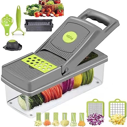 DUTTY 12 in 1 Vegetable Chopper,Vegetable Processor,Kitchen Mandoline Vegetable Slicer, Multifunction Blads Vegetable Dicer and Chopper, Onion Chopper Food Cutter for Tomato Cucumber Carrot