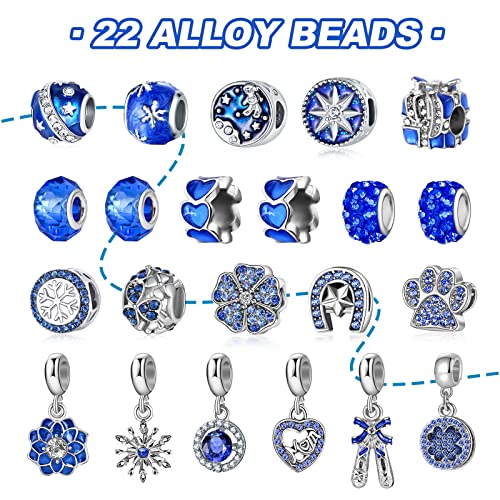 Mjartoria Royal Blue Jewelry Advent Calendar 2023 For Adult Girls-Royal Blue Jewelry 24 Days Christmas Countdown-Inclued Royal Blue Snowflake Metal Charms Beads Diy Necklaces Bracelets Making Kit Jewelry Gifts #TOP2