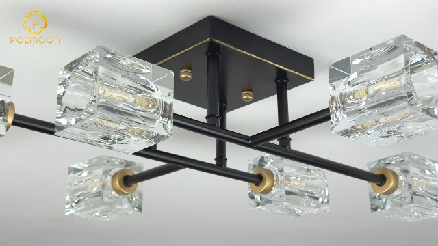 Image of 24 inch Gold 6-Light Luxury Semi Flush Mount Ceiling Light Modern K9 Crystal Kitchen Island Sputnik Chandelier for Dining Room Entryway Bedroom Living Room