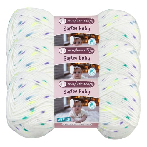 Image of Makromecity Softee Baby Yarn,%100 Premium Anti-Pilling Acrylic, 3.5 Oz, 273 yd (100gr /250 mt), Soft Yarn for Crocheting and Knitting (Neon Speckle, 3 Skeins)