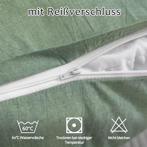 TOCOMOA Cushion Set 50 x 80 cm - 100% Cotton, Oeko-Tex Certified, Breathable, Green Zip Pillowcase, 50 x 80 cm, 2 Stück - Image 4