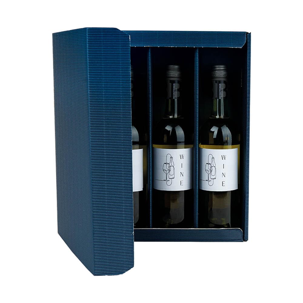 3er Weinkarton, Geschenkkarton, Dunkelblau, Wellpappe, 36 x 25 x 9,5 cm, 25 Stück