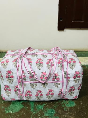 Vintage Cotton Overnight Bag, Print Floral Quilted Shoulder Travel Bag, Boho Beach DuffleBag, Custom Weekender Bag, Groomsmen Gift, Tote Bag (24x12x12")3