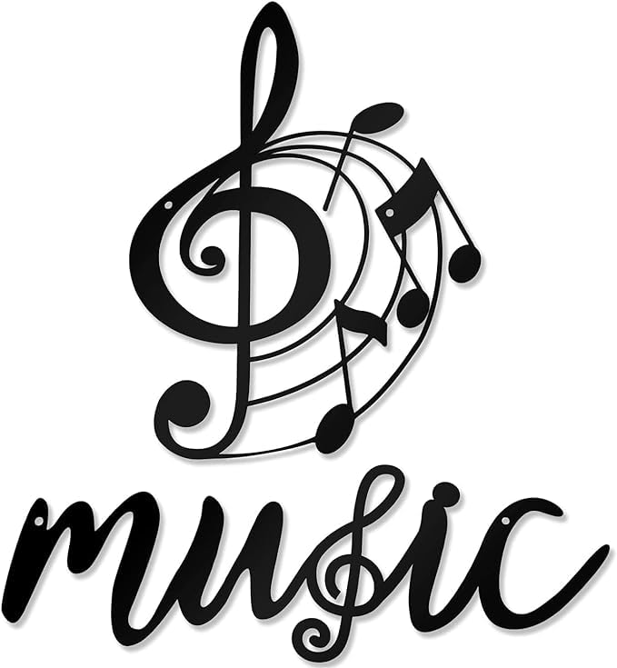 2 Pieces Music Metal Wall Decor Black Treble Clef and Music Notes Decor Theme Note Metal Sign Wall Hanger Home Decor Wall Decor for Living Room, Bedroom Porch.(35x30x1.5 CM)-image-0