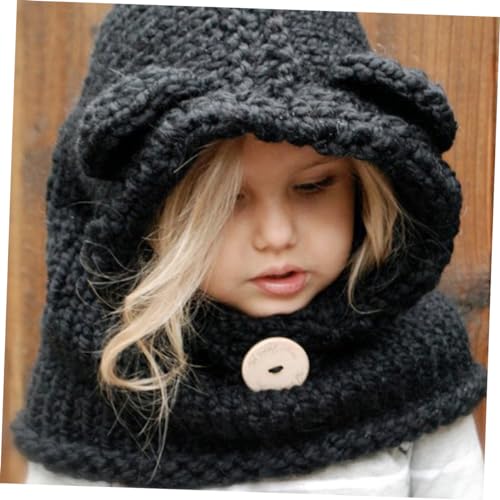 Handmade Kids Bear Hat Knitted Scarf Cap for Winter Kids Beanies Comfortable Elastic Black3