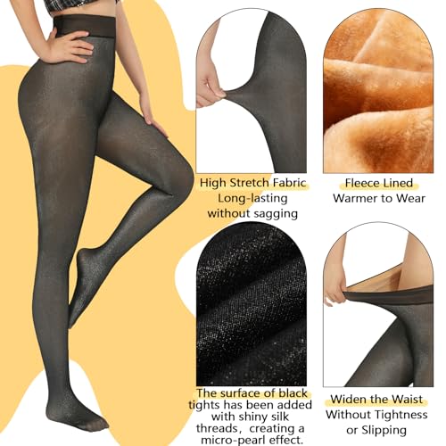 Image of Caprilite Women Fleece Lined Tights-Fake Translucent Leggings High Waist Pantyhose Sheer Thick Warm Tights For Winter
