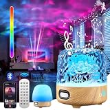 Luminorthe Cube Lamp, Northern Lights Projector, Rechargeable Ocean Wave Projector Night Light with Remote Control & Bluetooth Speaker for Bedroom Living Room Bedroom Decor, Christmas Gifts for Teens