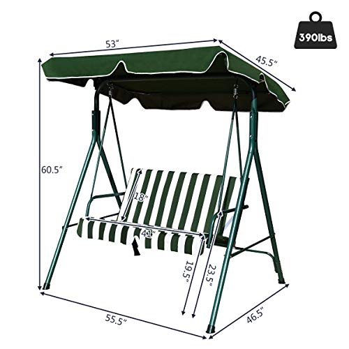 Image of Tangkula 2 Person Porch Swing, Outdoor Swing with Removable Cushions, Solid Steel Structure, Patio Swing with Adjustable Canopy for Porch, Backyard, Garden, Balcony