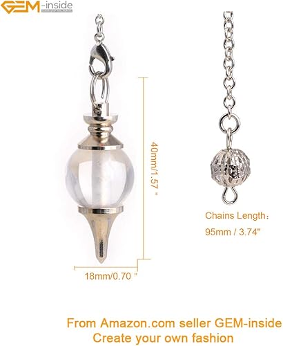 Miniatura 3 de GEM-inside - Péndulo de cuarzo de roca transparente natural globular de 1.57 pulgadas para adivinación, piedra real, collar con colgante de Reiki