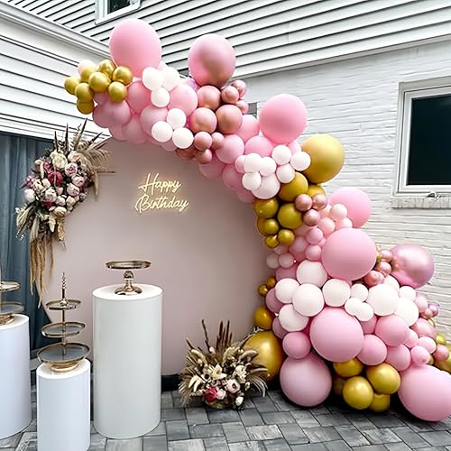 Image of Pink Gold Balloons Set, 12 Inch Pink White Latex Balloons Pink Confetti Helium Balloons Pink and Metallic Gold Party Balloons for Bridal Baby Shower Wedding Girl Women Birthday Decorations