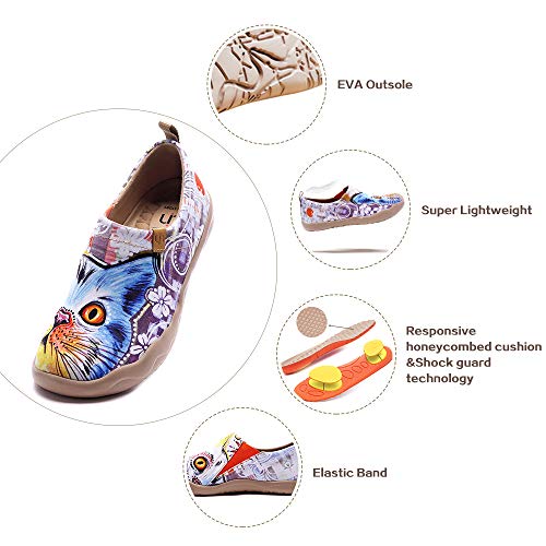 Uin Women's Lightweight Sneakers Comfortable Canvas Slip On Flat Art Painted Cat Travel Shoes Cheer Up (40) #TOP2