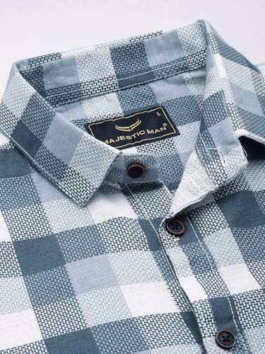 Image of Majestic Man Men Comfort Slim Fit Opaque Checked Cotton Casual Shirt