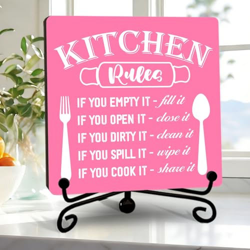 Image of DETIHO Rustic Kitchen Decorations Above Cabinets, Pink Kitchen Counter Decor, Farmhouse Wooden Signs and Plaques for Home Dining Room Tabletop - G08