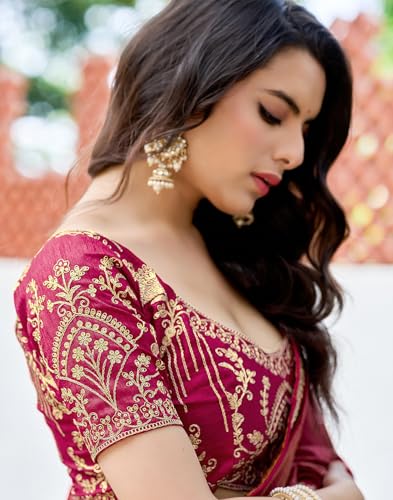 Image of SIRIL Women's Shimmer Silk Sequence Embroidery Lace two Tone Saree With Embroidery Unstitched Blouse Piece