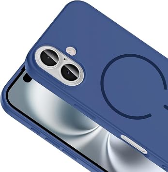 Aksesuarcim Apple iPhone 16 ile Uyumlu Kılıfı Silikon M-Safe Şarj Özellikli Kamera Lens Korumalı Mat Renkli İnce Kapak Meta Lacivert