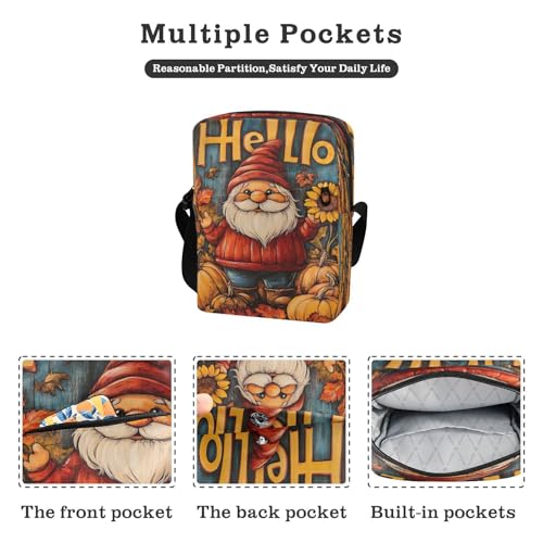 Crossbody Bag Gnome Thanksgiving Pumpkin Fall Messenger Bag for Women Men Purse Shoulder Bag Satchel Bag with Adjustable Strap 202b68192