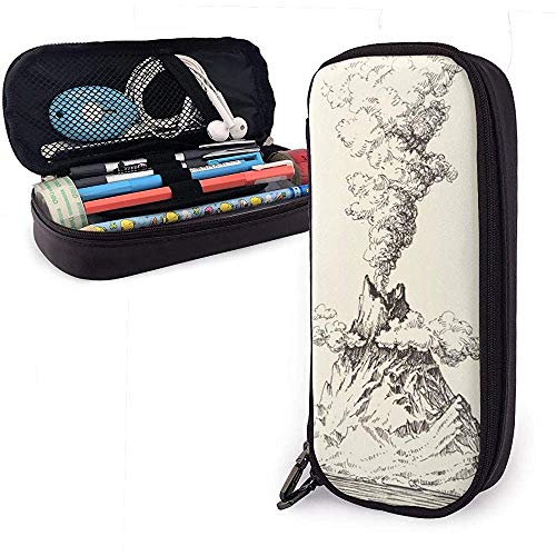 Preisvergleich Produktbild Aktive Vulkan Zeichnung Vulkanausbruch Leder Federmäppchen, Bleistift Tasche Stifthalter stationäre Fall