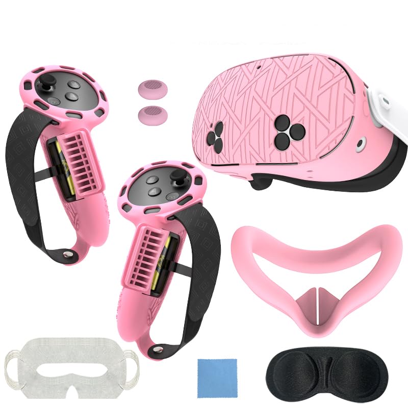 Set di cover in silicone compatibili con accessori Meta Quest 3S, set di cover protettive include per Meta Quest 3S, copertura per impugnatura del controller, cover morbida (rosa)