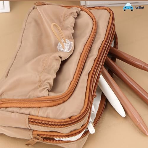 Image of FunBlast Pencil Pouch for Girls - Multiple Compartment Zipper Pouch With Drawstring Pocket, Aesthetic Kawaii Pencil Case, Cute Pouches, Return Gift for Kids (Tan)
