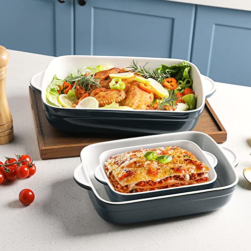 Sweejar Casserole Dishes for Oven, Ceramic Bakeware Set of 3, Lasagna Pan Deep with Handle, Rectangular Baking Pan Set, 9x13 Baking Dish for Cooking, Banquet and Daily Use (Navy) - Image 6