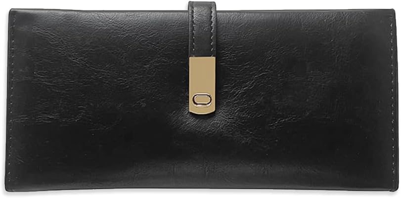 Ultra Slim Genuine Leather Wallet for Women - Thin Bifold RFID Blocking Card Holder with Magnetic Closure & Coin Pocket (Pink) (Black)