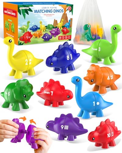 Number Dinosaur Toys for Kids 3-5, Montessori Educational Toys for 3 4 5 Year Old Boy Girl Gifts, Preschool Learning Activities Toddler Dino Toy, Double Sided Dinosaurs Numbers Matching Game