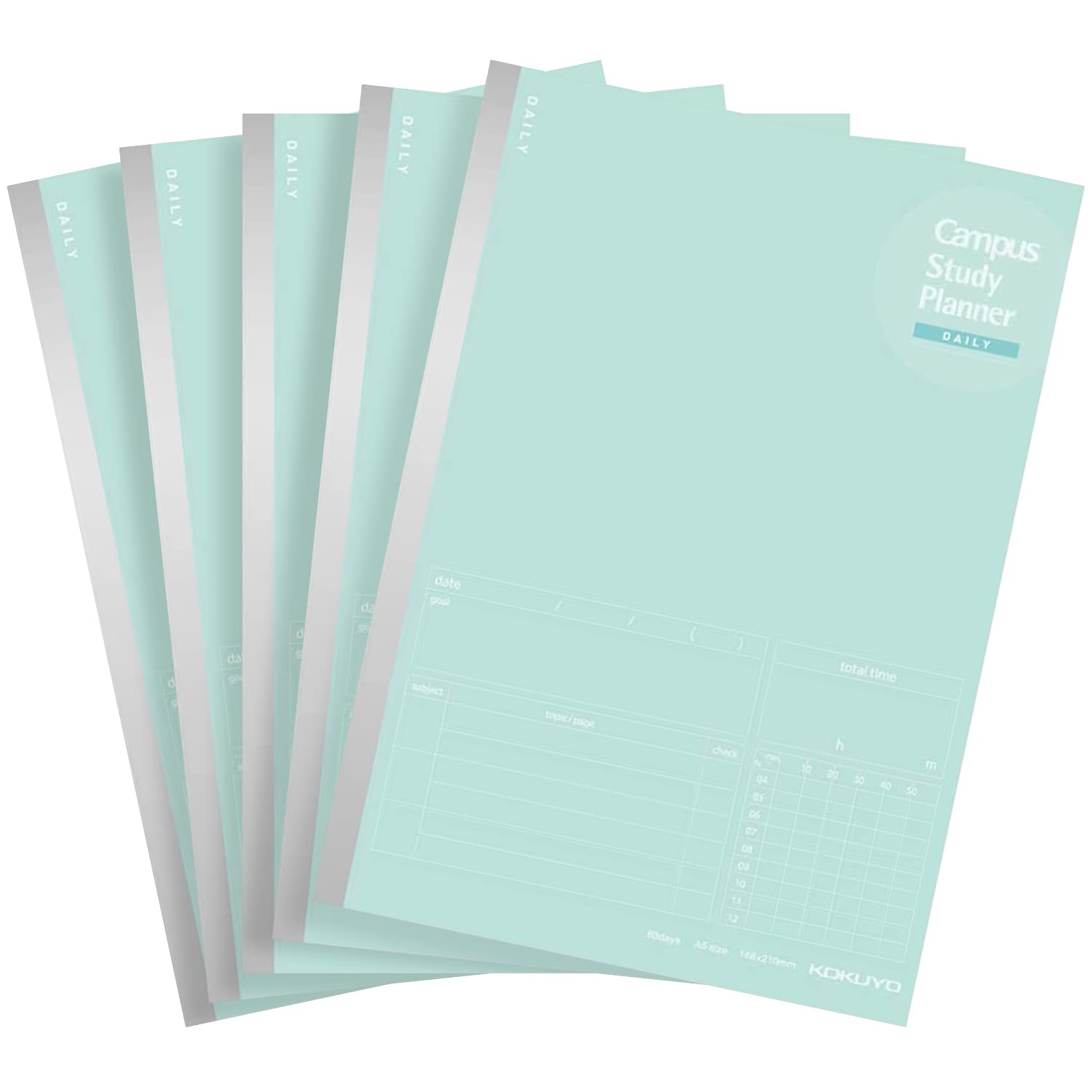Kokuyo Campus Study Planner Notebook, Daily Ruled, A5, for 63 Days, Mint Green (Set of 5)