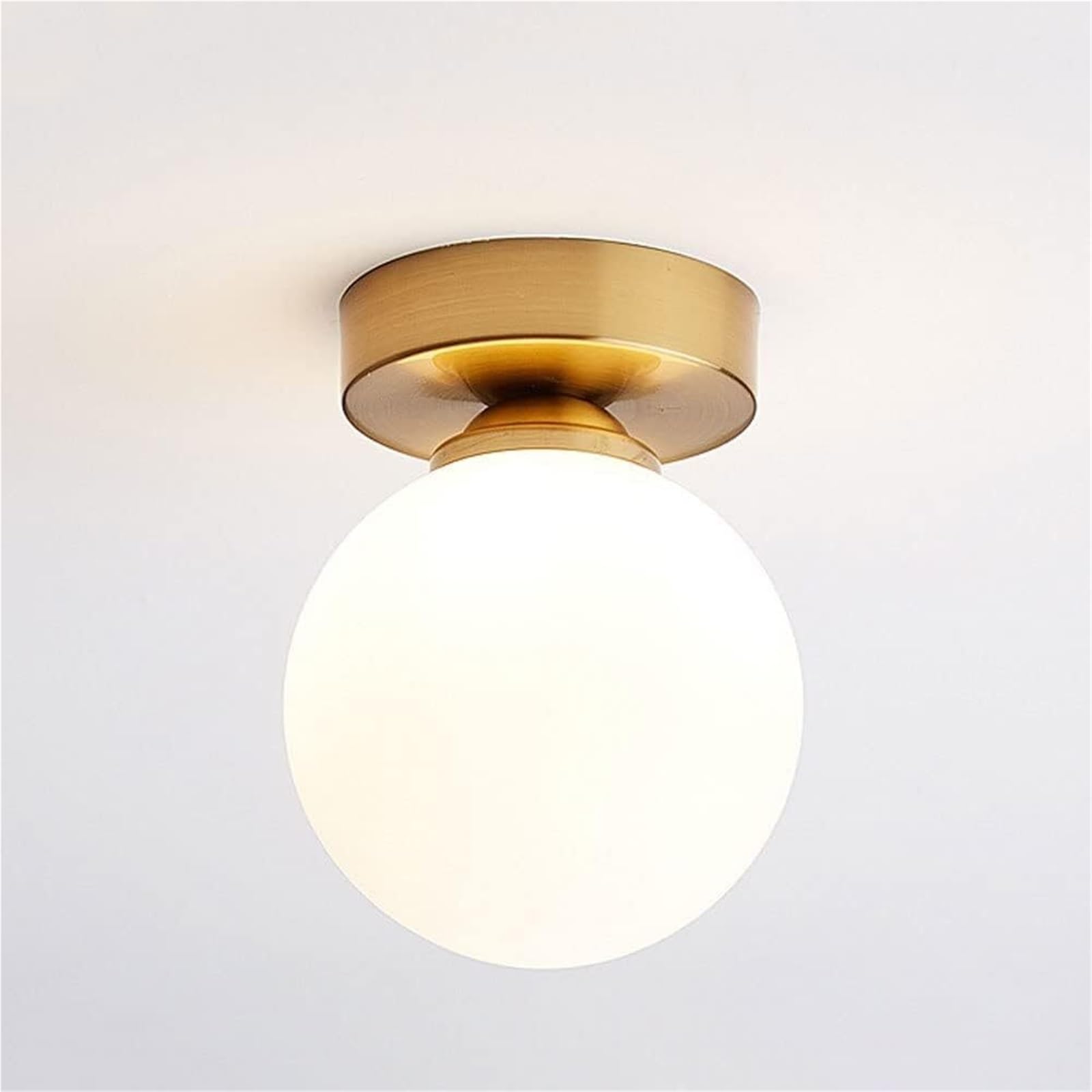 Khukhu Gold Vintage Hallway Ceiling Light Fixture, Small Mid Century Flush Mount, Clear Glass Milk Glass, Farmhouse Porch Ceiling Lamp For Bathroom Entryway Balcony Stairs(,White Glass)