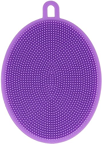 Image of Set of 4 Silicone Sponges - Features 4 Designs and Fun Colors - Measures About 4.5 inch - Wet and Dry Use - Dishwasher Safe (4)