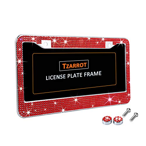 Tzarrot BCA- FRAME- RED Bling Rhinestone License Plate Frames For Women, Metal Rust-Proof License Plate Cover Bling Car Accessories thumb #2